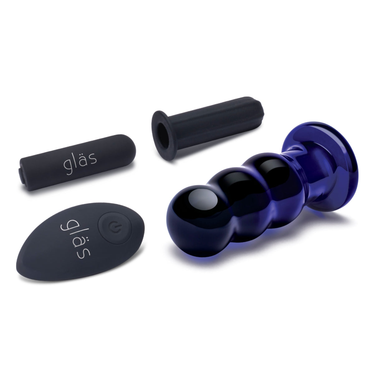 Glas Rechargeable Remote Controlled Vibrating Beaded Butt Plug Blue (3.5")